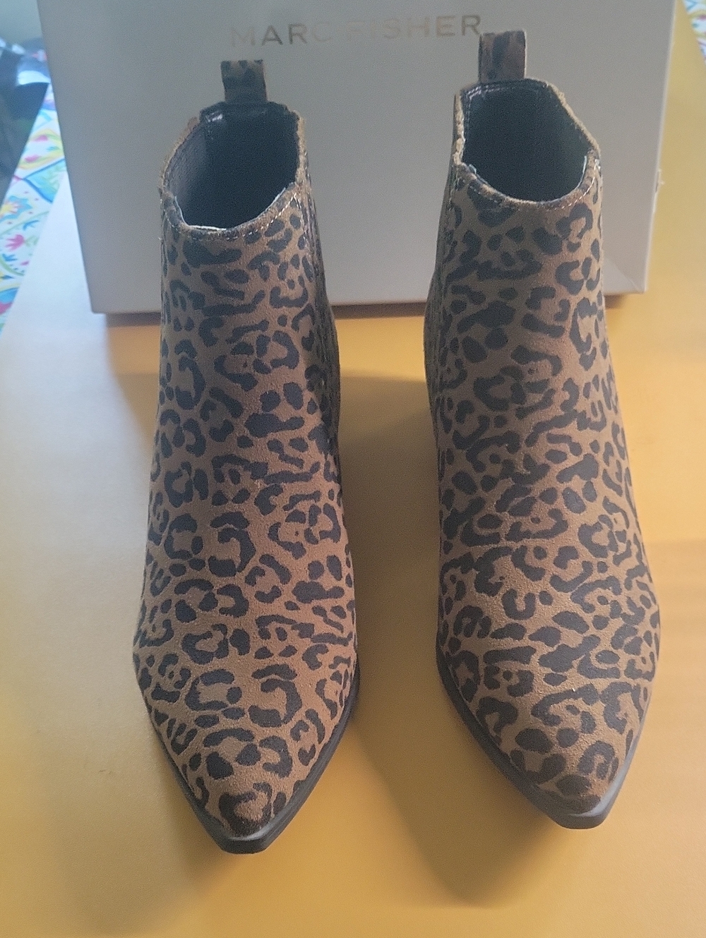 Marc Fisher Leopard-Print Pointed Toe Ankle Boots - Brown/Black